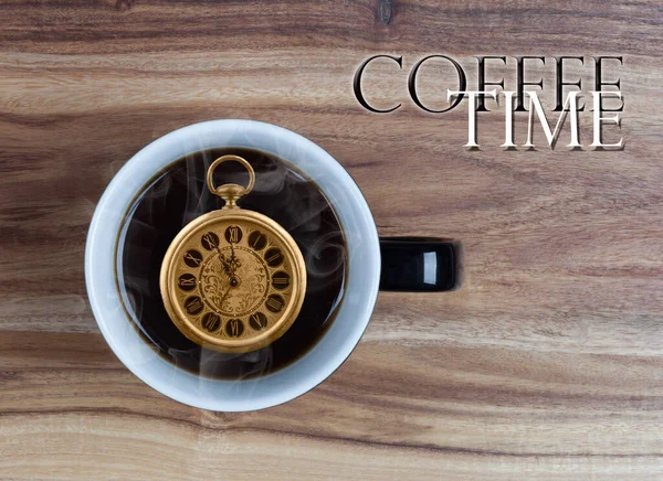 Coffee Time Concept Reloj Vintage Dentro Taza Café Que Muestra —  Fotos de Stock