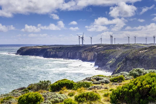 Вітряна Ферма Збудована Міцному Узбережжі Океану Австралії — стокове фото