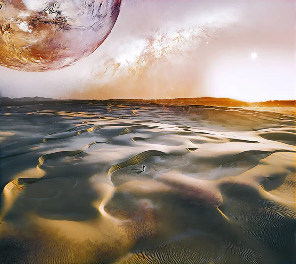 エイリアン惑星の砂漠を歩く孤独な人 デジタルアートワーク Nasaによって提供されたこの画像の要素 — ストック写真