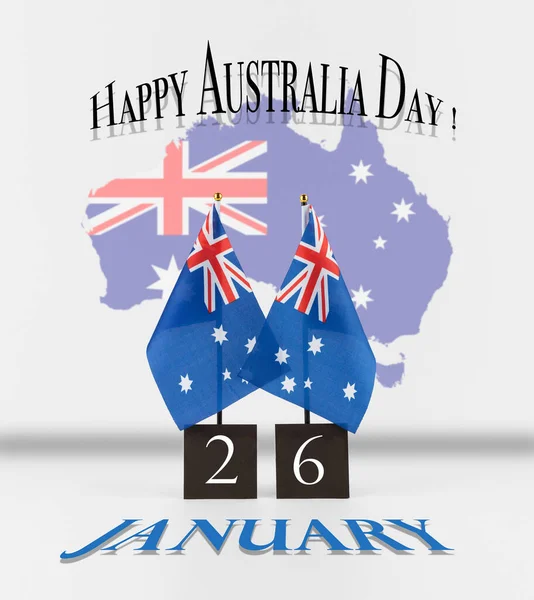 Groeten Van Australië Dag Twee Australische Tafelvlaggen Met Datum Kaart — Stockfoto