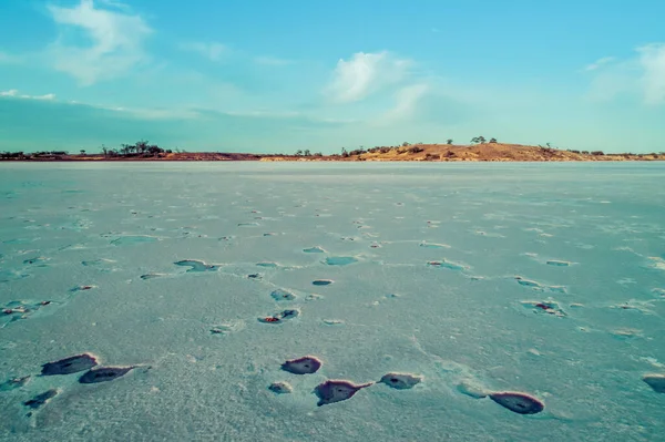 Crosta Sal Remendada Superfície Lago Deserto Australiano — Fotografia de Stock