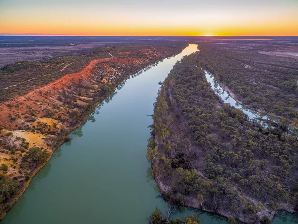 Zapierająca Dech Piersiach Słynna Rzeka Murray Zachodzie Słońca Widok Powietrza — Zdjęcie stockowe