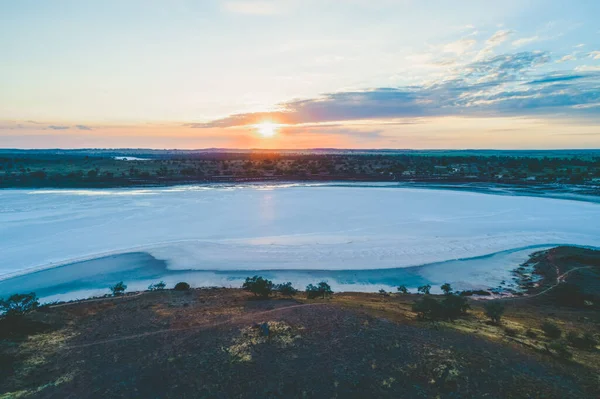 Belo Lago Salgado Deserto Australiano Pôr Sol Vista Aérea — Fotografia de Stock