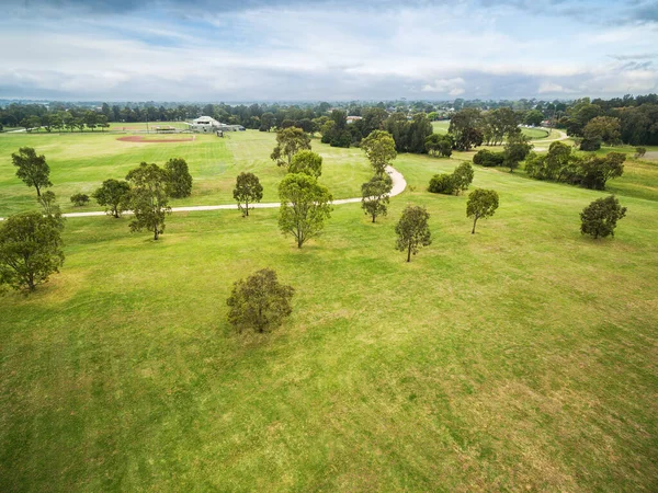 Pemandangan Udara Pepohonan Dan Lapangan Olahraga Bcentennial Park Chelsea Melbourne — Stok Foto