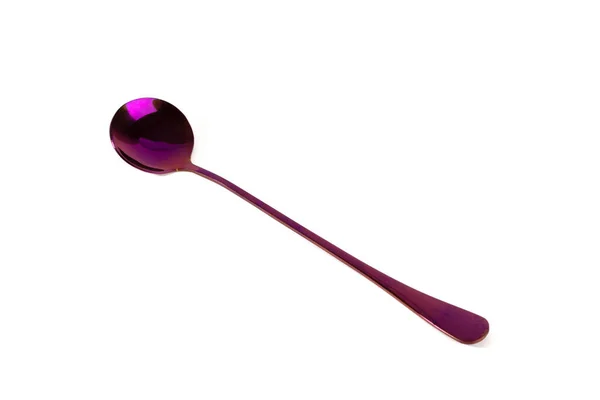 Colorful Purple Stainless Steel Spoon Isolated White Background — Stock Photo, Image