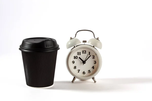 Tasse Café Recyclée Noire Réveil Vintage Isolé Sur Blanc Avec — Photo