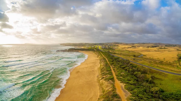 Glowing Sunset Ocean Coastline Australia Aerial View — Stock Photo, Image