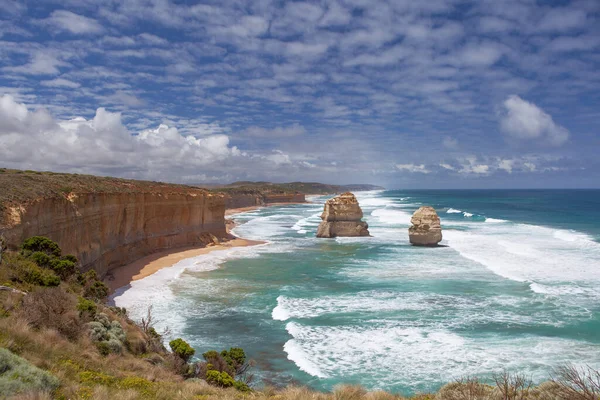 Dos Los Doce Apóstoles Rocas Great Ocean Road Australia Marea —  Fotos de Stock