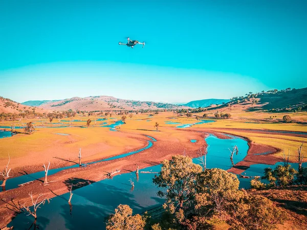 Pandangan Udara Pesawat Tak Berawak Terbang Tinggi Atas Pedesaan Pada — Stok Foto