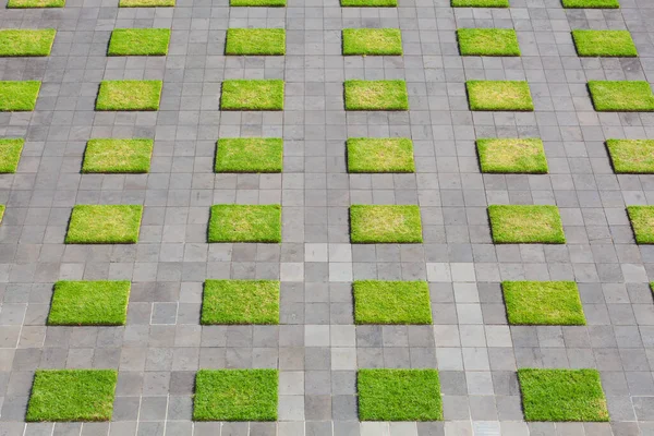 Plätze Aus Gras Und Beton Moderne Pflaster Hintergrund Nahaufnahme — Stockfoto