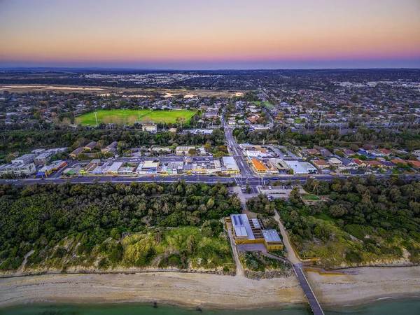 Aerial View Small Shopping Centre Seaford Nepean Highway Dusk Melbourne — Stock Photo, Image