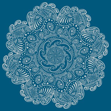 Renklendirme için radyal simetri ile elle çizilmiş soyut süs mandala