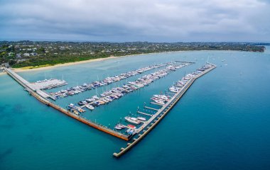 Aerial view of Blairgowrie Marina on Mornington Peninsula, Melbourne Australia clipart