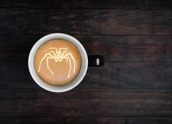 Arte Latte Retrato Araña Cazador Hecho Espuma Una Taza Café —  Fotos de Stock
