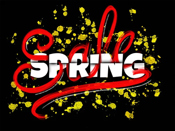 Spring Sale Sign Typography Hand Lettering Glowing Ink Blots Black — Stock Photo, Image