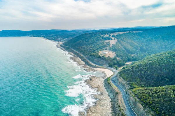 Victoria Avustralya Büyük Okyanus Yolu Nda Giden Arabaların Hava Manzarası — Stok fotoğraf