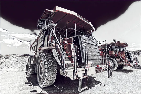 รถด ตสาหกรรมขนาดใหญ ในทะเลทราย งานศ ลปะด ตอล — ภาพถ่ายสต็อก