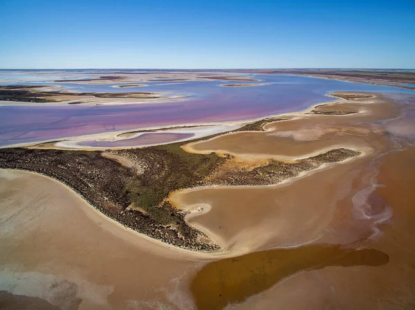 Flygfoto Landskap Grunt Rosa Salt Sjön Tyrrell Victoria Australien — Stockfoto