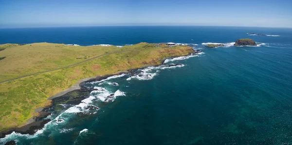 วพาโนรามาทางอากาศของชายฝ งเกาะฟ ปใกล โนบ และเกาะกลม เมลเบ คตอเร ออสเตรเล — ภาพถ่ายสต็อก