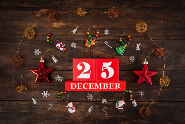 Dicembre Concetto Del Giorno Natale Raffigurato Con Data Decorazioni Disposte — Foto Stock