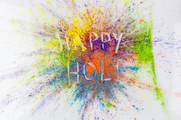 Happy Holi Scris Pulbere Vibrantă Holi — Fotografie, imagine de stoc
