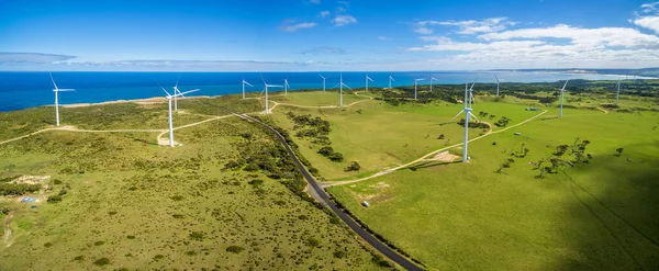 Повітряна Панорама Сільської Дороги Вітряної Ферми Австралії — стокове фото