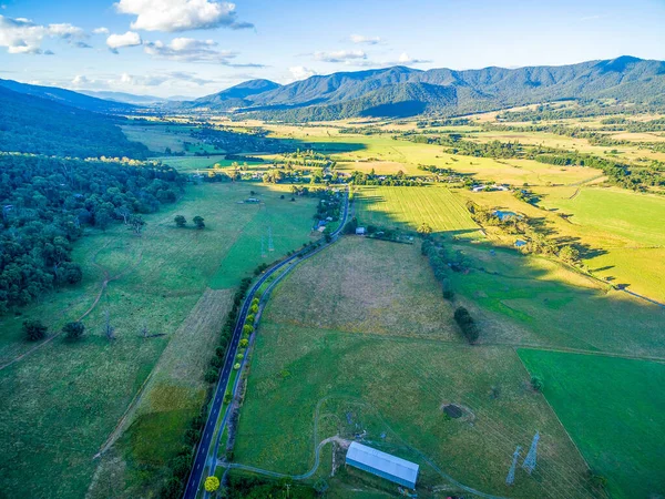 Pemandangan Udara Kiewa Valley Highway Saat Matahari Terbenam Victoria Australia — Stok Foto