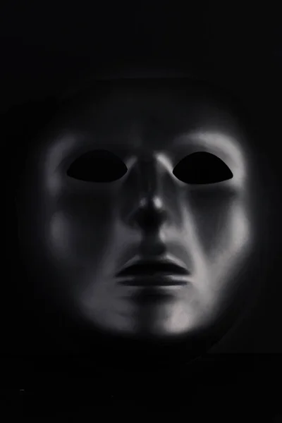 Anonymous Black Mask Protruding Pitch Black Background Anonymity Concept — Stock Photo, Image