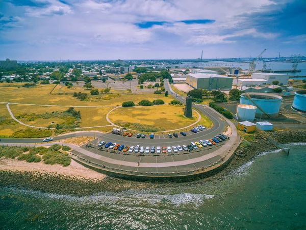 Luchtfoto Van Parkeerplaats Bij Oceaankust Bij Williamstown Voorstad Melbourne Australië — Stockfoto