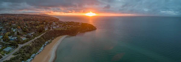 Glödande Solnedgång Över Port Phillip Bay Australien Panorama — Stockfoto