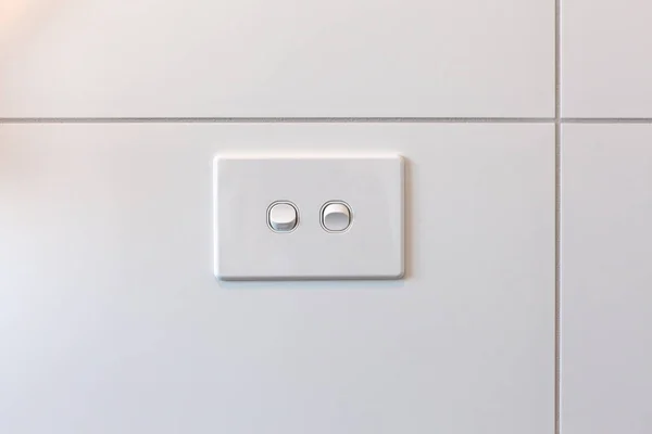 Moderno Interruptor Doble Luz Pared Azulejos Blancos Con Espacio Copia — Foto de Stock