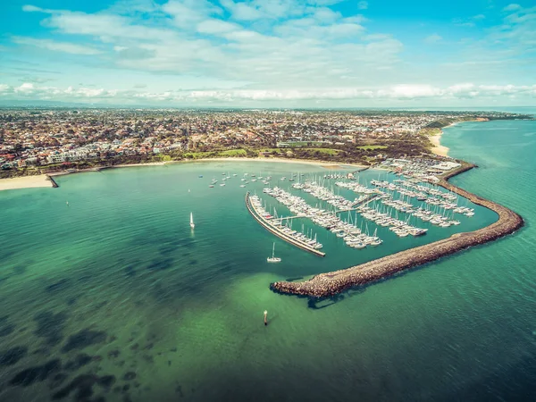 Immagine Aerea Sandringham Marina Yacht Club Con Paesaggio Suburbano Sullo — Foto Stock