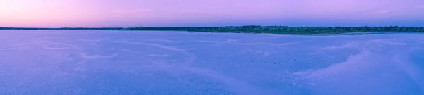 Wide Udara Panorama Lanskap Danau Garam Merah Muda Senja Hari — Stok Foto