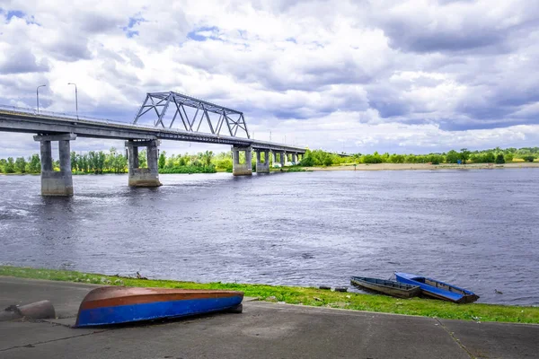 Oude Roestige Boten Oever Van Pripyat Wit Rusland — Stockfoto