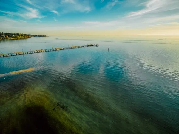 Vue Aérienne Une Longue Jetée Bois Coucher Soleil Frankston Victoria — Photo