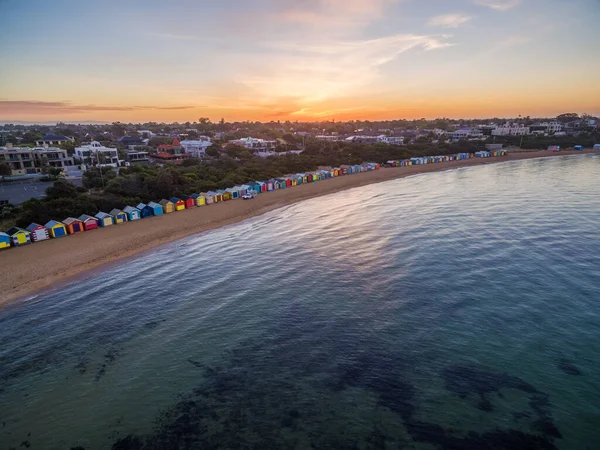 Widok Lotu Ptaka Brighton Beach Pokazujący Przedmieścia Pudła Kąpielowe Melbourne — Zdjęcie stockowe
