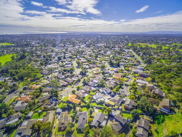 Aerial Panorama Town Houses Ocean Bay Bright Sunny Day — Stock Photo, Image