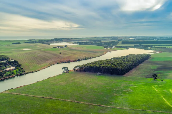 Pemandangan Udara Sungai Hopkins Dan Padang Rumput Dekat Warrnambool Australia — Stok Foto