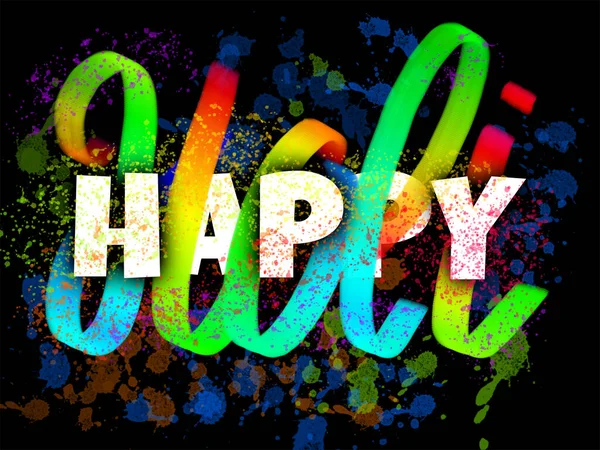 Happy Holi Poster Met Kleurrijke Handschrift Inkt Vlekken — Stockfoto