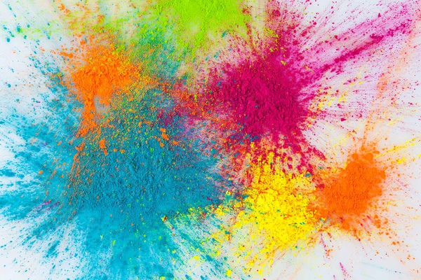 Color Explosion Concept Colorful Holi Powder Exploding White Background Closeup — Stock Photo, Image