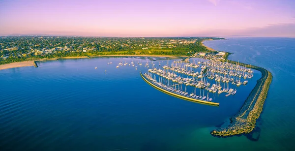 Flygfoto Panorama Över Melbourne Kust Och Marina Med Förtöjda Båtar — Stockfoto