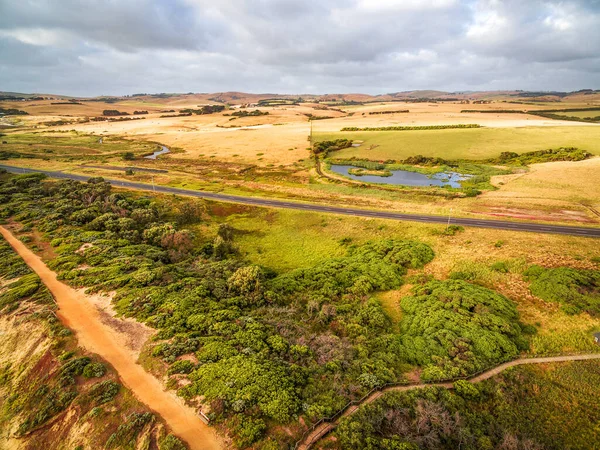 Rural Road Passing Pastures Meadows Australia Aerial Landscape — Stock Photo, Image