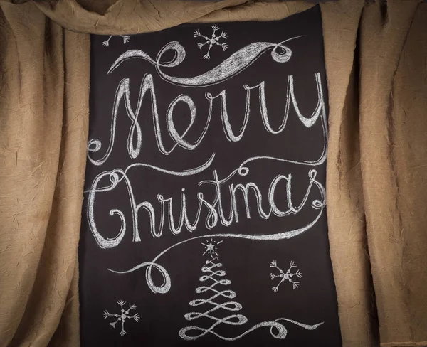 Buon Natale Disegnato Mano Lettering Con Gesso Lavagna Incorniciato Tende — Foto Stock