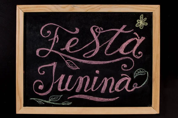 Festa Junina Banner Gesso Colorato Disegnato Mano — Foto Stock