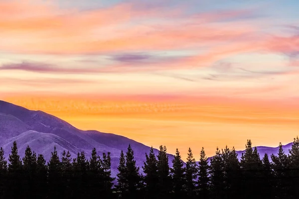 Levendige Zonsondergang Kleuren Canterbury Hills South Island Nieuw Zeeland — Stockfoto