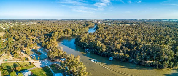 Flygfoto Panorama Landskap Båt Segling Murray River Australien — Stockfoto
