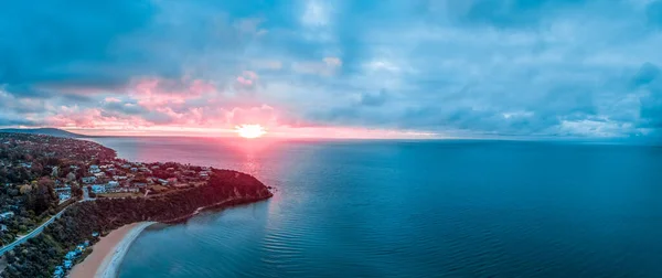 Solnedgång Över Port Phillip Bay Australien Bred Antenn Panorama — Stockfoto