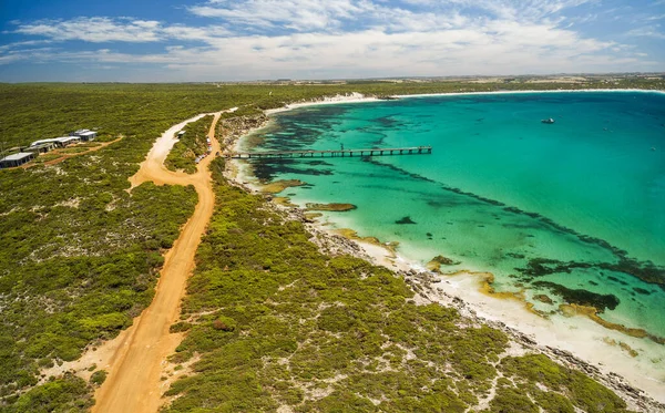 Aerial View Vivonne Bay Pier Vivid Turquoise Ocean Water Kangaroo Stock Photo