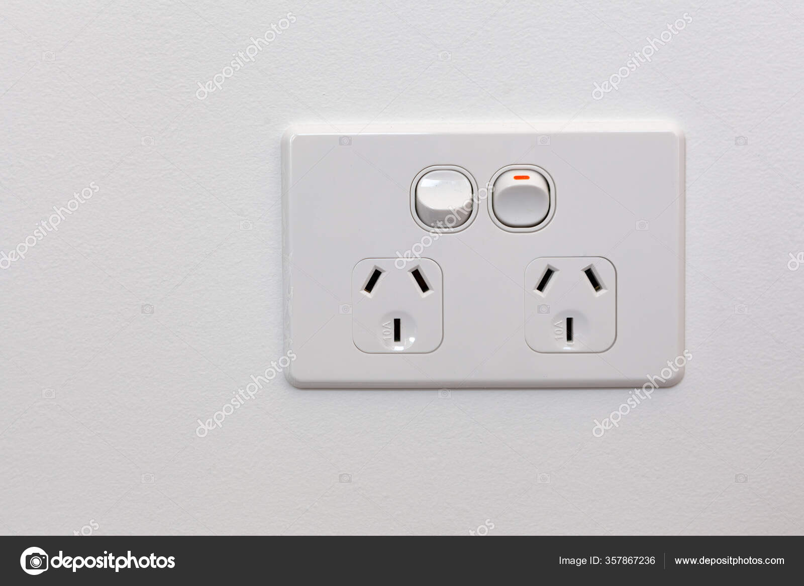 Modern Power Outlet White Wall Stock Photo by 357867236