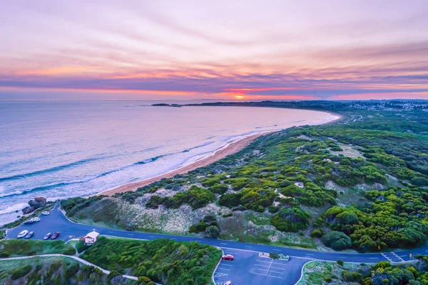 Lebendiger Sonnenuntergang Über Dem Ozean Bei Warrnambool Luftaufnahme — Stockfoto